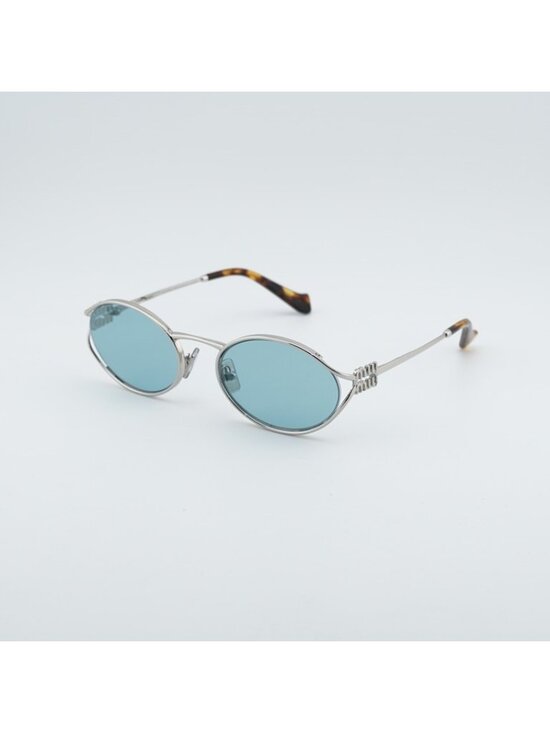 Miu Miu MU52YS 1BC20R Sunglasses Silver Oval Frame, Blue Lenses main image 4